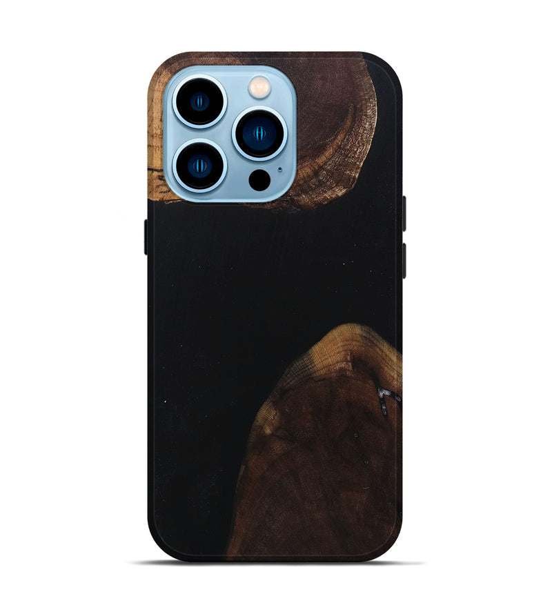 iPhone 14 Pro Wood+Resin Live Edge Phone Case - Kathleen (Pure Black, 682226)