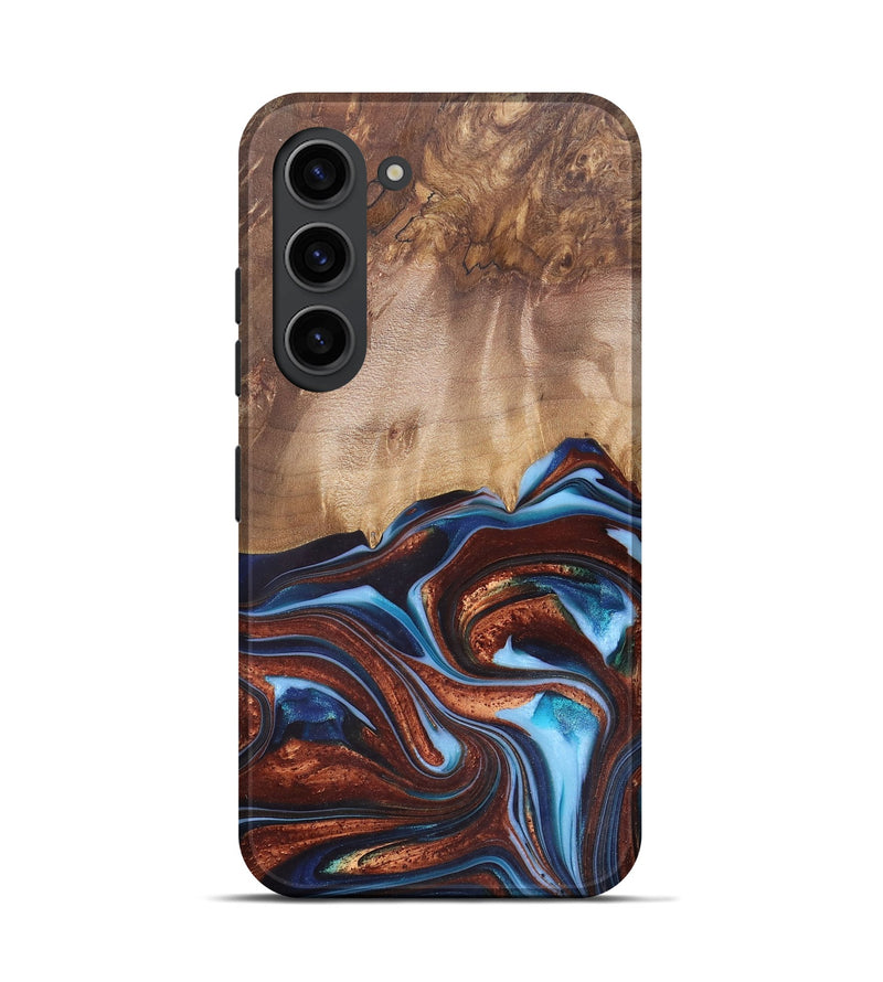 Galaxy S23 Wood+Resin Live Edge Phone Case - Issac (Teal & Gold, 682470)