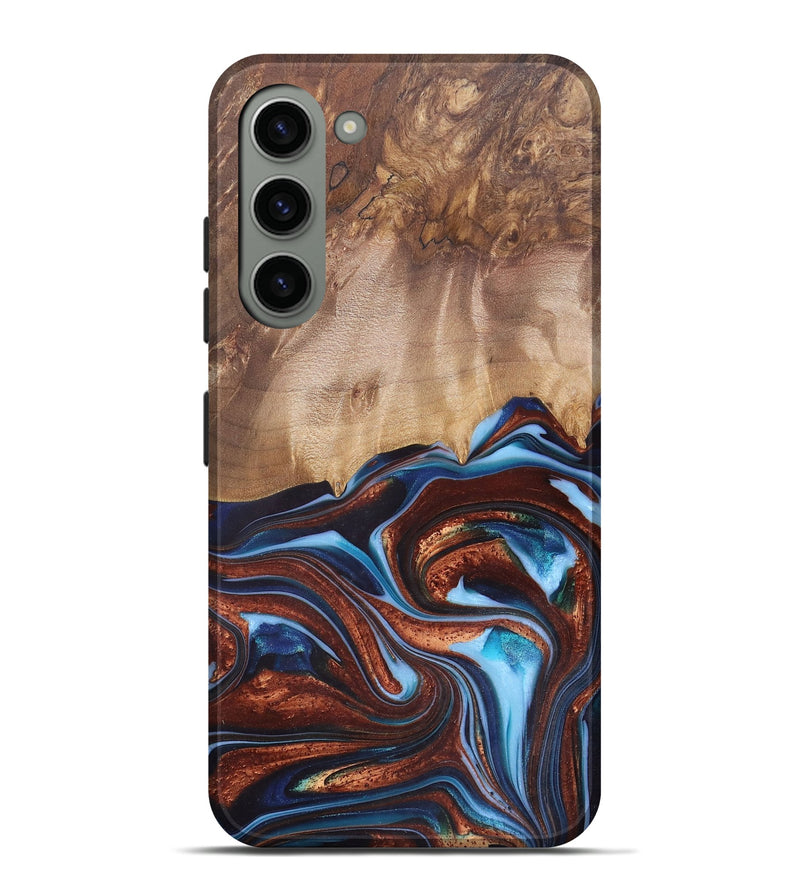 Galaxy S23 Plus Wood+Resin Live Edge Phone Case - Issac (Teal & Gold, 682470)