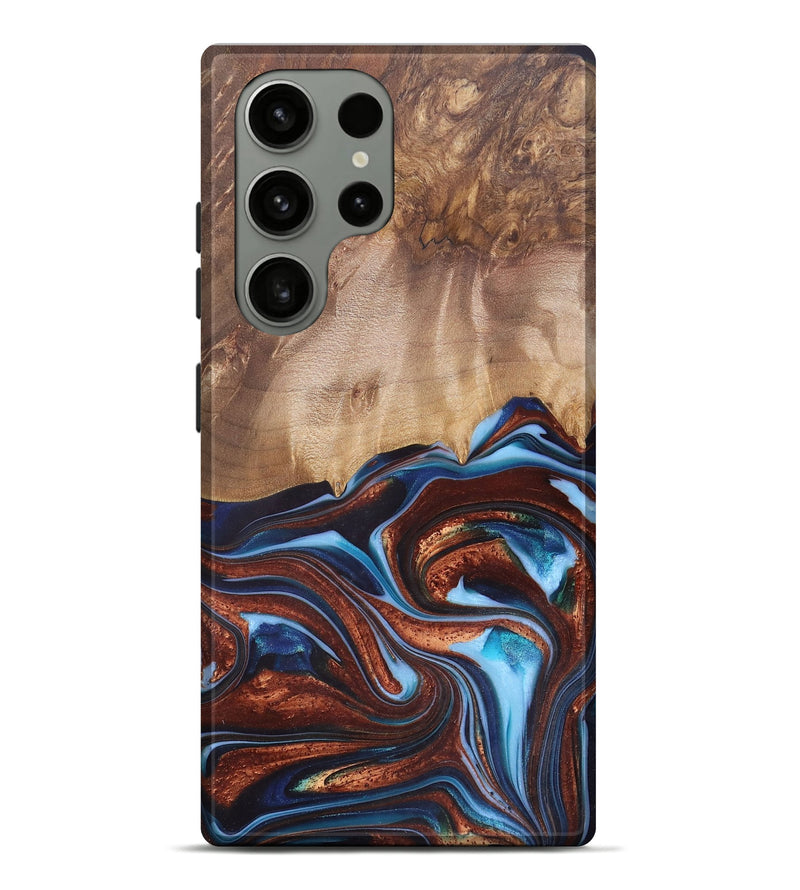 Galaxy S23 Ultra Wood+Resin Live Edge Phone Case - Issac (Teal & Gold, 682470)