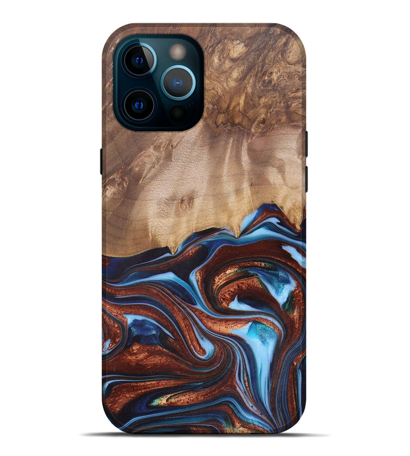 iPhone 12 Pro Max Wood+Resin Live Edge Phone Case - Issac (Teal & Gold, 682470)