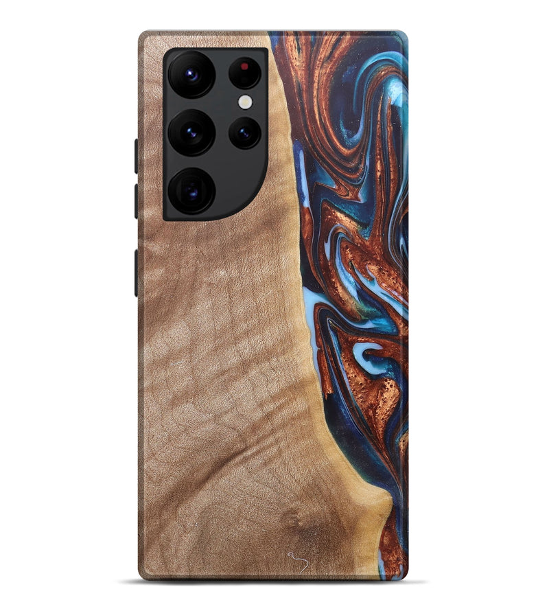 Galaxy S22 Ultra Wood+Resin Live Edge Phone Case - Mekhi (Teal & Gold, 682472)