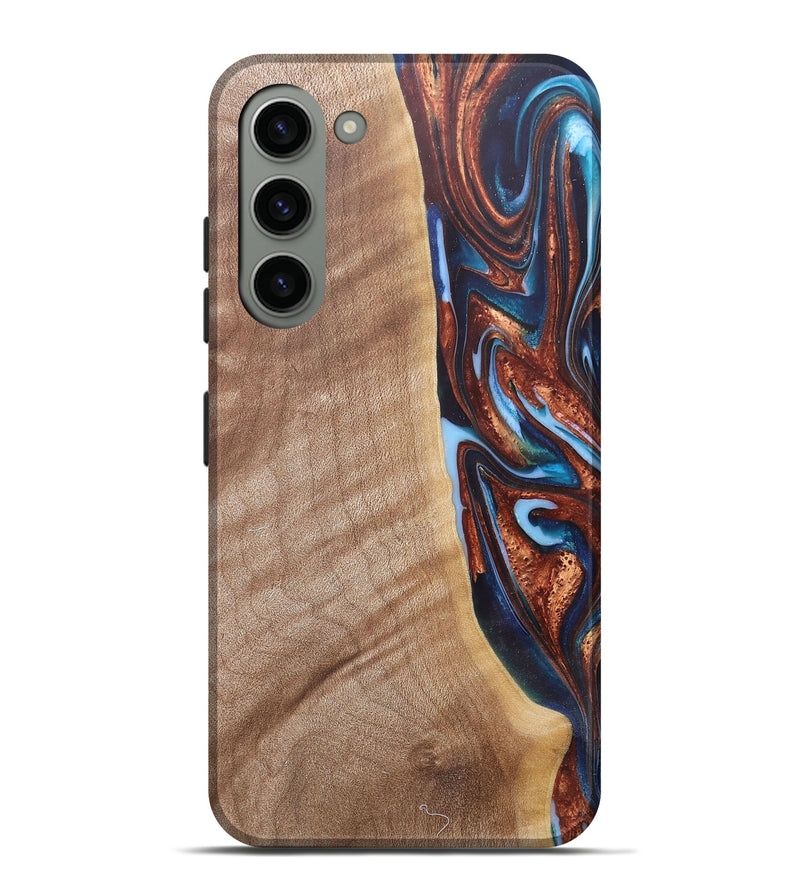 Galaxy S23 Plus Wood+Resin Live Edge Phone Case - Mekhi (Teal & Gold, 682472)