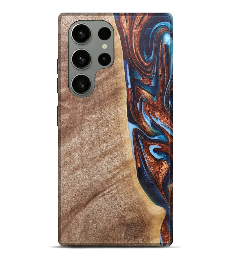 Galaxy S23 Ultra Wood+Resin Live Edge Phone Case - Mekhi (Teal & Gold, 682472)