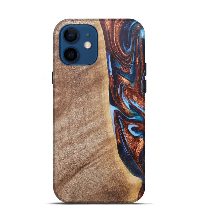 iPhone 12 Wood+Resin Live Edge Phone Case - Mekhi (Teal & Gold, 682472)