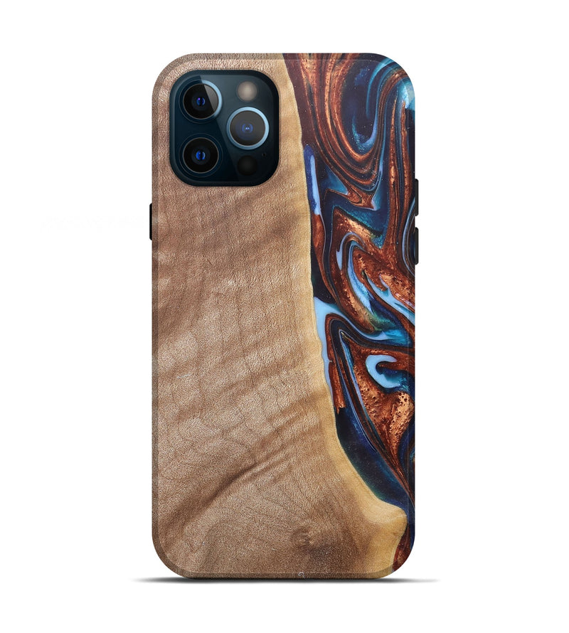 iPhone 12 Pro Wood+Resin Live Edge Phone Case - Mekhi (Teal & Gold, 682472)