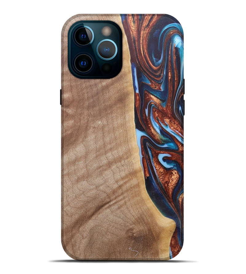 iPhone 12 Pro Max Wood+Resin Live Edge Phone Case - Mekhi (Teal & Gold, 682472)