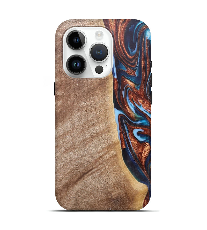 iPhone 15 Pro Wood+Resin Live Edge Phone Case - Mekhi (Teal & Gold, 682472)