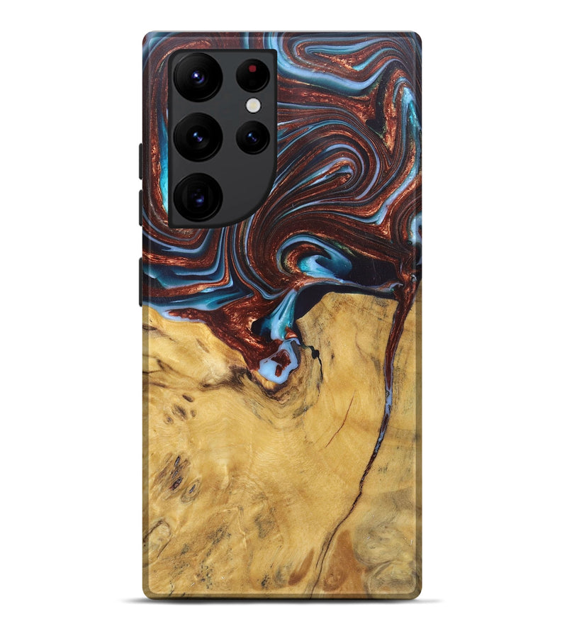 Galaxy S22 Ultra Wood+Resin Live Edge Phone Case - Giuliana (Teal & Gold, 682483)