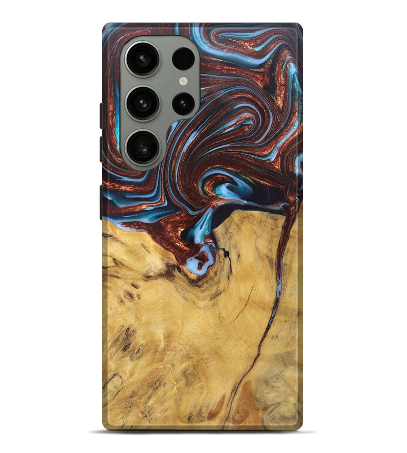 Galaxy S23 Ultra Wood+Resin Live Edge Phone Case - Giuliana (Teal & Gold, 682483)