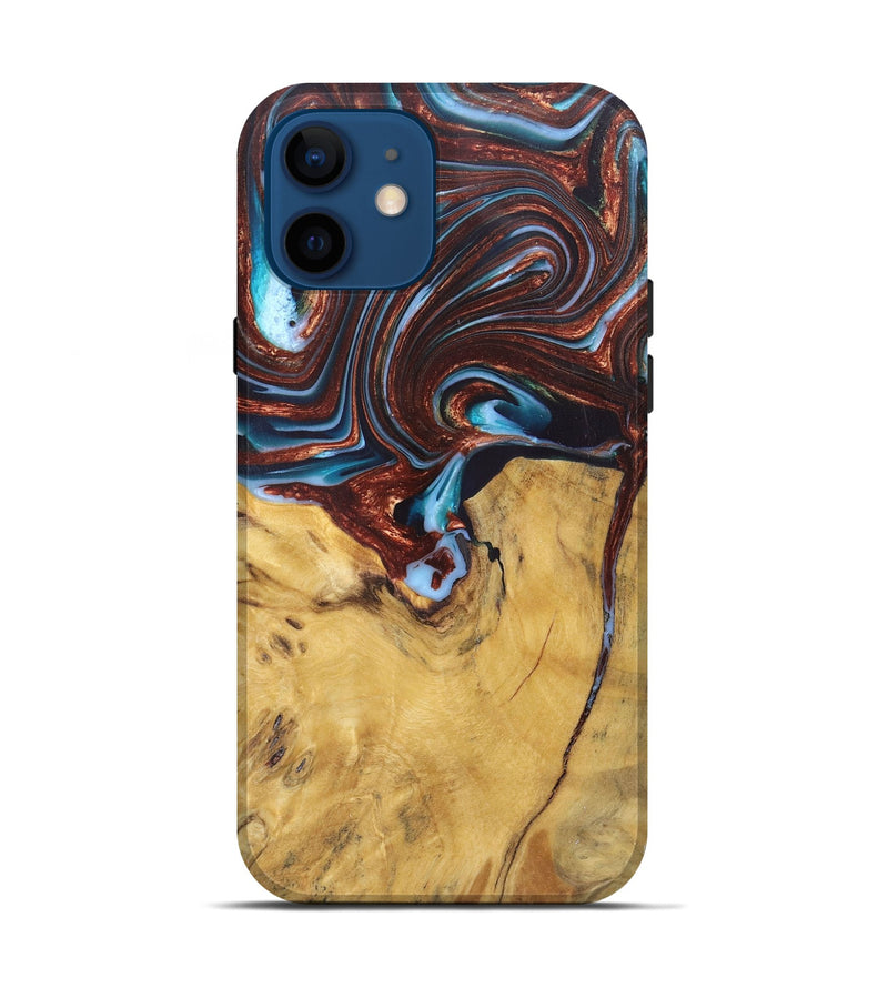 iPhone 12 Wood+Resin Live Edge Phone Case - Giuliana (Teal & Gold, 682483)