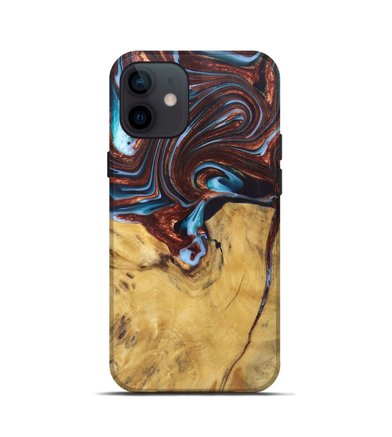 iPhone 12 mini Wood+Resin Live Edge Phone Case - Giuliana (Teal & Gold, 682483)