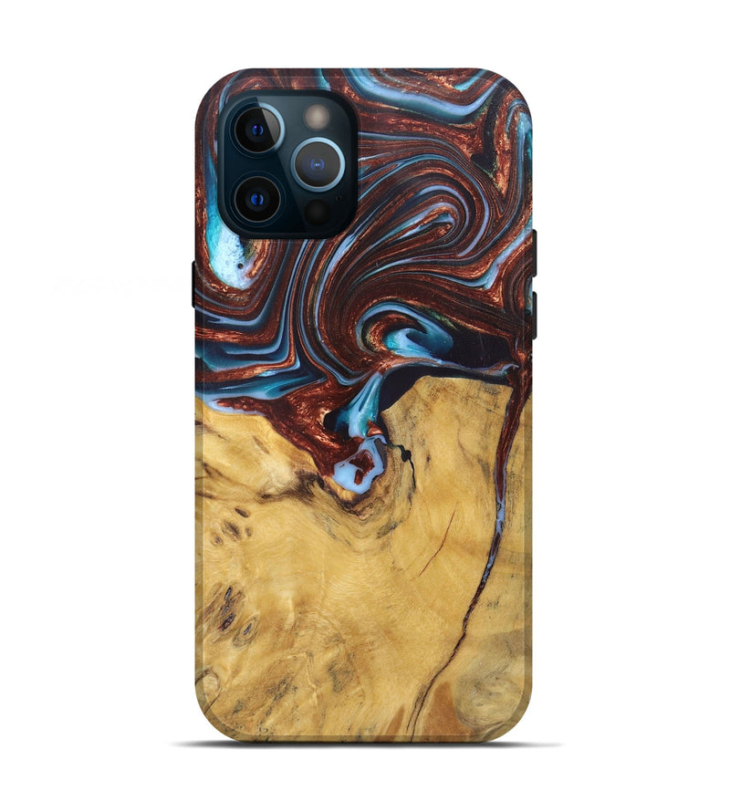 iPhone 12 Pro Wood+Resin Live Edge Phone Case - Giuliana (Teal & Gold, 682483)