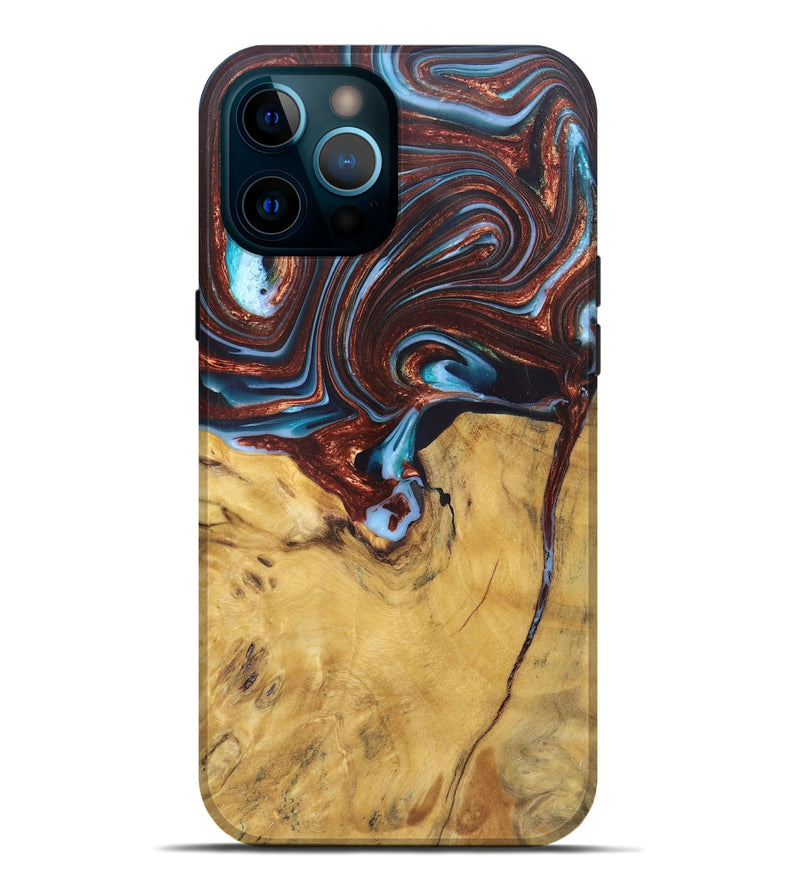 iPhone 12 Pro Max Wood+Resin Live Edge Phone Case - Giuliana (Teal & Gold, 682483)