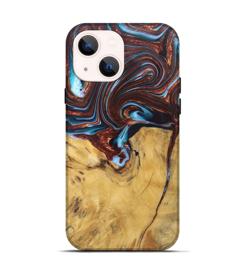 iPhone 13 Wood+Resin Live Edge Phone Case - Giuliana (Teal & Gold, 682483)