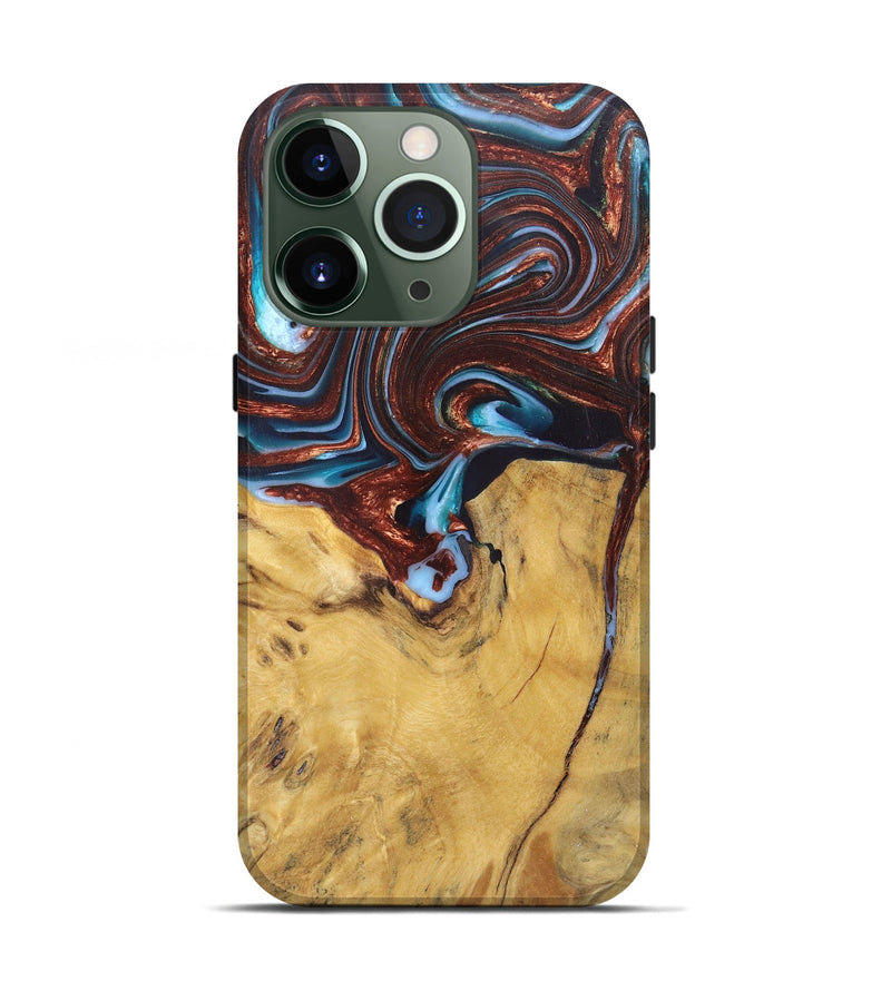 iPhone 13 Pro Wood+Resin Live Edge Phone Case - Giuliana (Teal & Gold, 682483)