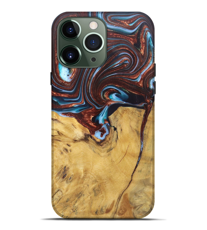 iPhone 13 Pro Max Wood+Resin Live Edge Phone Case - Giuliana (Teal & Gold, 682483)