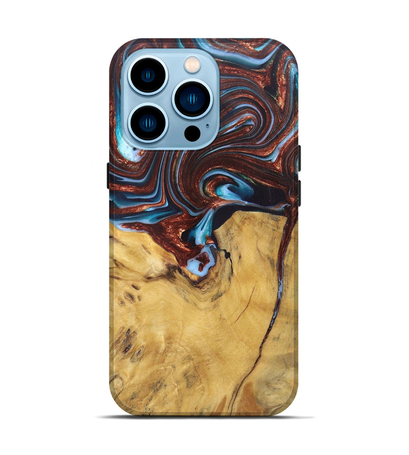 iPhone 14 Pro Wood+Resin Live Edge Phone Case - Giuliana (Teal & Gold, 682483)