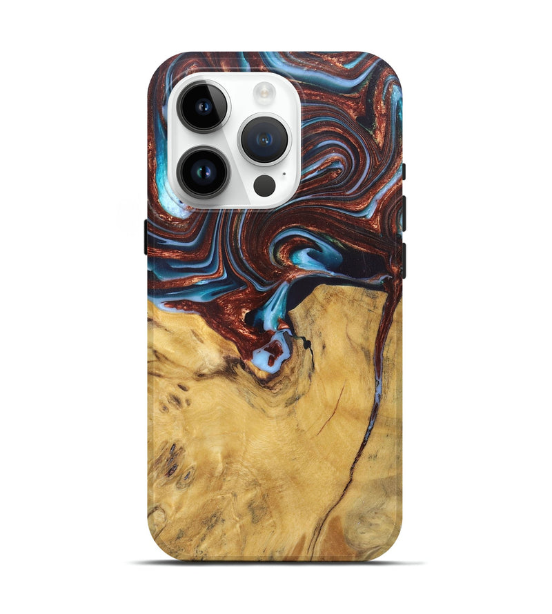 iPhone 15 Pro Wood+Resin Live Edge Phone Case - Giuliana (Teal & Gold, 682483)
