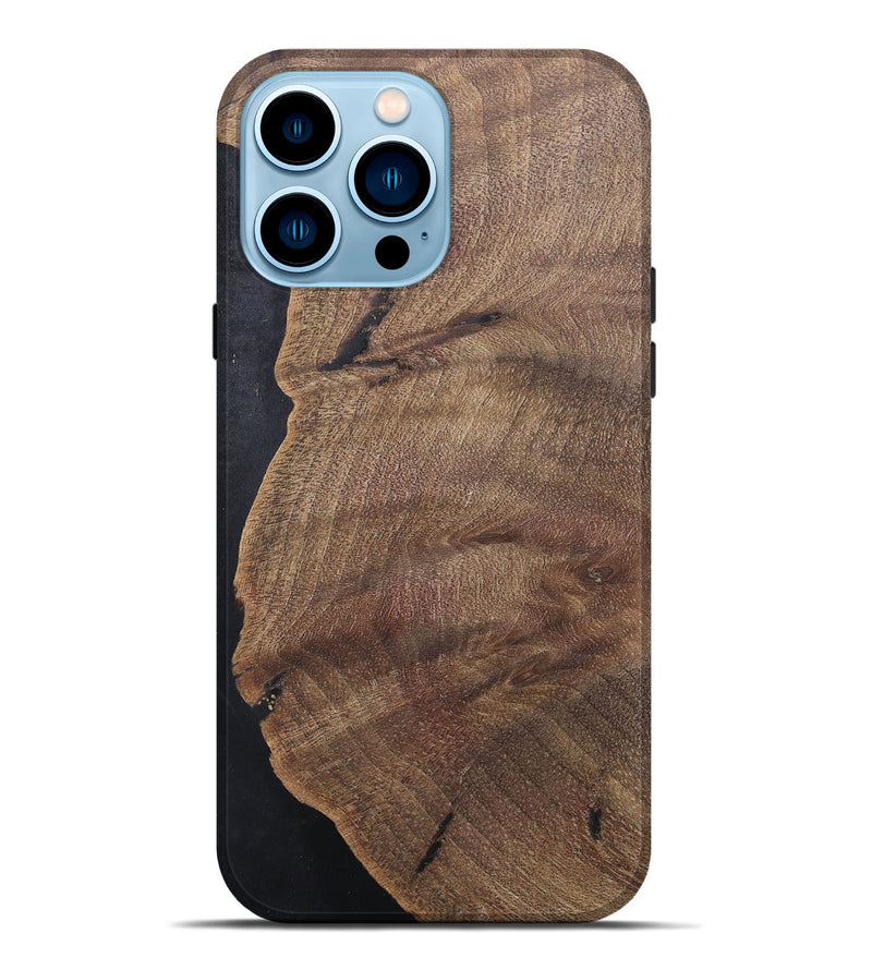 iPhone 14 Pro Max Wood+Resin Live Edge Phone Case - Paisley (Pure Black, 682508)