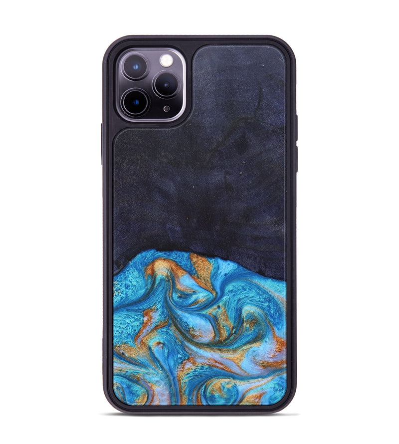 iPhone 11 Pro Max Wood+Resin Phone Case - Leanne (Teal & Gold, 682576)