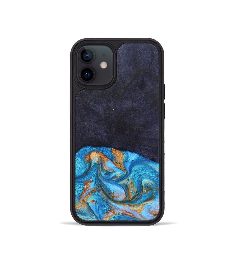 iPhone 12 mini Wood+Resin Phone Case - Leanne (Teal & Gold, 682576)