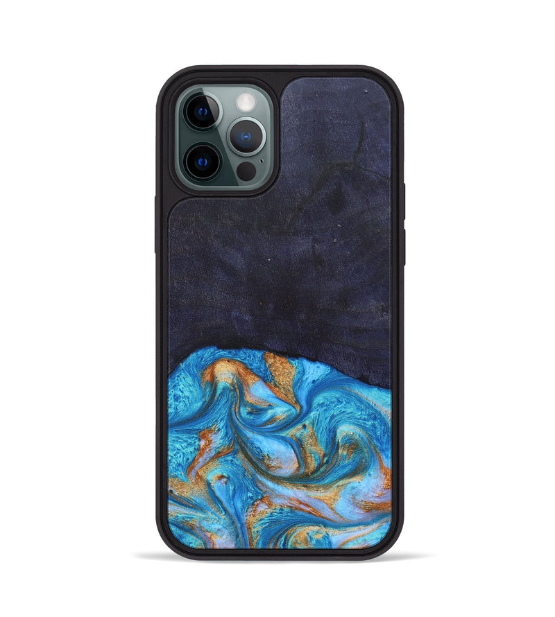 iPhone 12 Pro Wood+Resin Phone Case - Leanne (Teal & Gold, 682576)