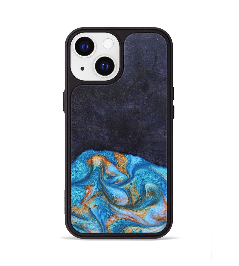 iPhone 13 Wood+Resin Phone Case - Leanne (Teal & Gold, 682576)
