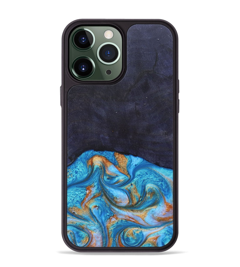 iPhone 13 Pro Max Wood+Resin Phone Case - Leanne (Teal & Gold, 682576)