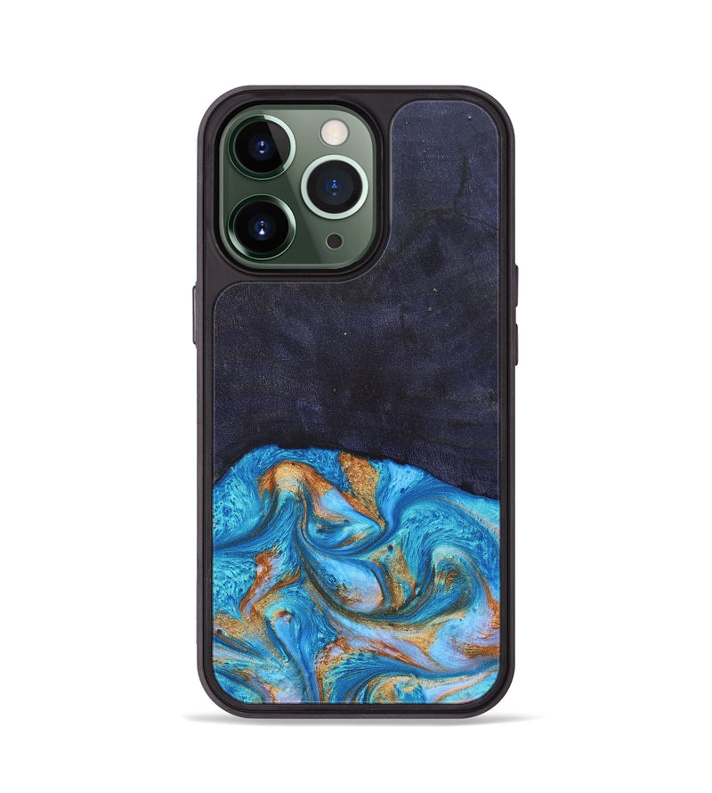 iPhone 13 Pro Wood+Resin Phone Case - Leanne (Teal & Gold, 682576)