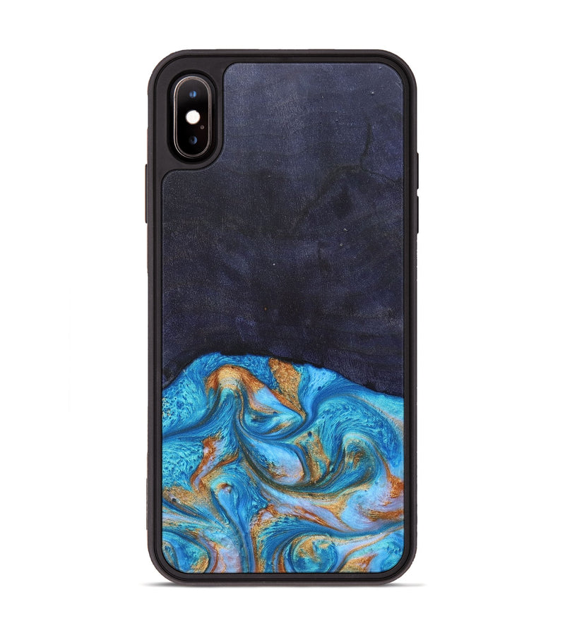 iPhone Xs Max Wood+Resin Phone Case - Leanne (Teal & Gold, 682576)