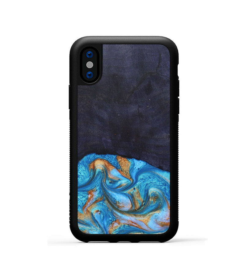 iPhone Xs Wood+Resin Phone Case - Leanne (Teal & Gold, 682576)