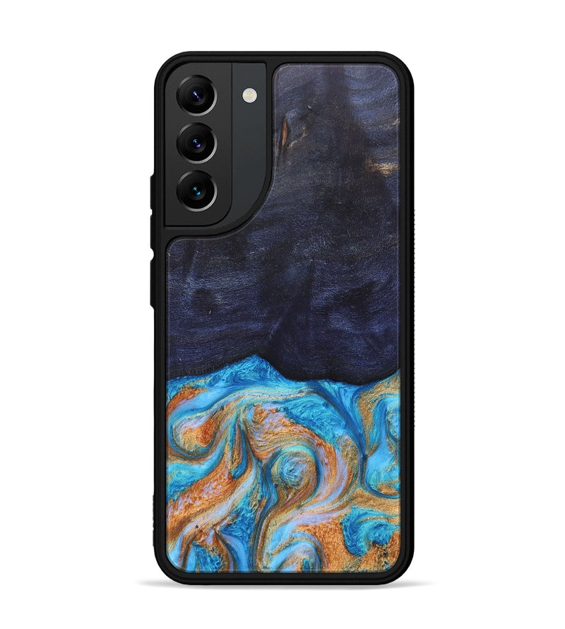 Galaxy S22 Plus Wood+Resin Phone Case - Trista (Teal & Gold, 682589)
