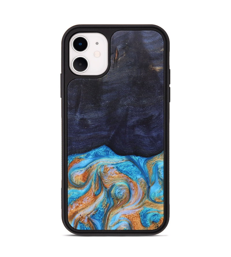 iPhone 11 Wood+Resin Phone Case - Trista (Teal & Gold, 682589)