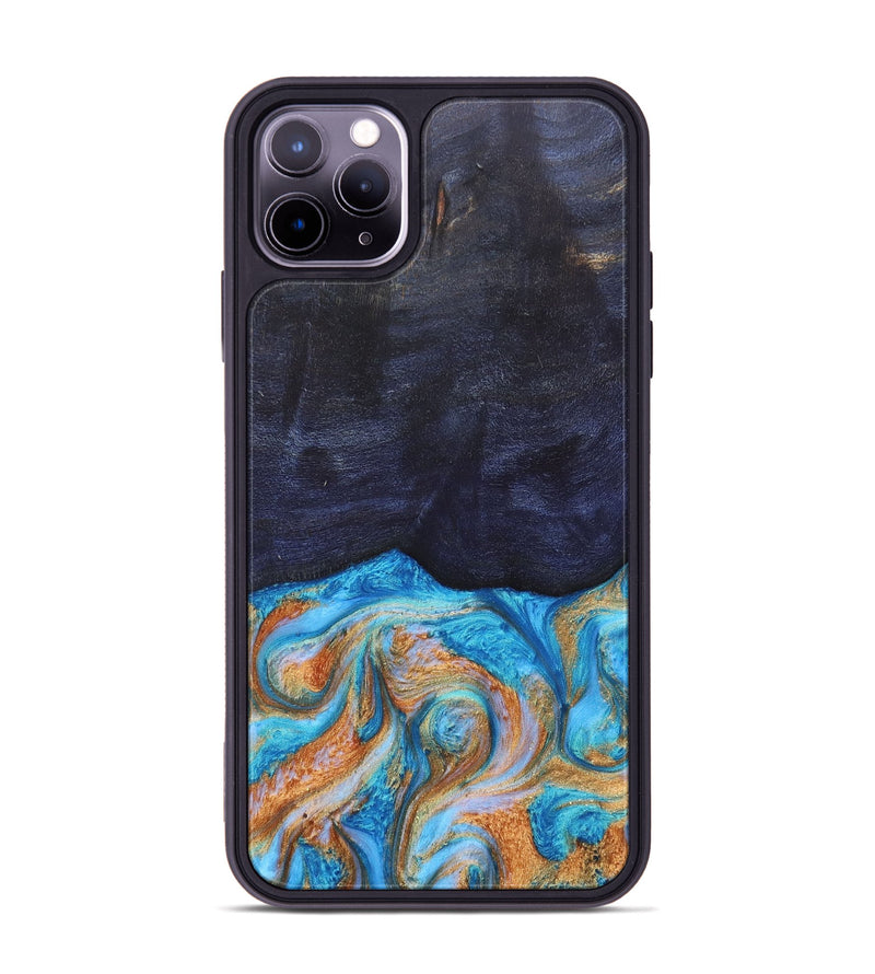 iPhone 11 Pro Max Wood+Resin Phone Case - Trista (Teal & Gold, 682589)