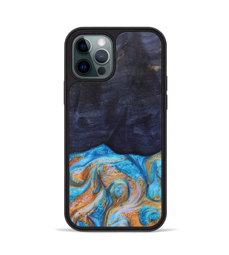iPhone 12 Pro Wood+Resin Phone Case - Trista (Teal & Gold, 682589)