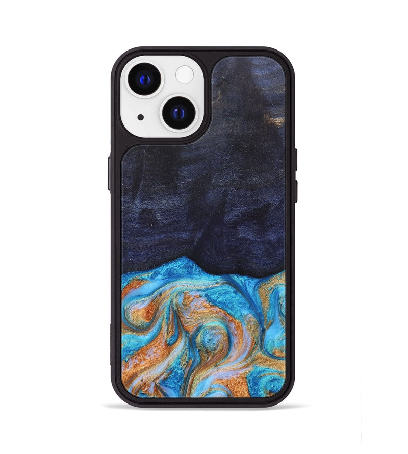 iPhone 13 Wood+Resin Phone Case - Trista (Teal & Gold, 682589)