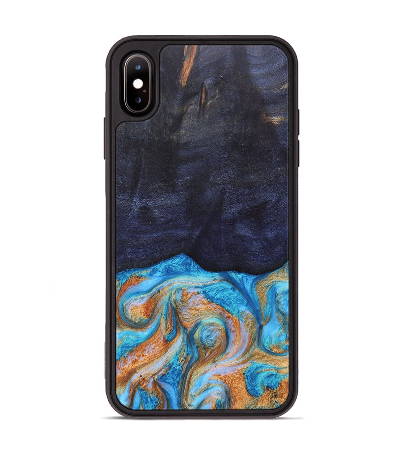 iPhone Xs Max Wood+Resin Phone Case - Trista (Teal & Gold, 682589)