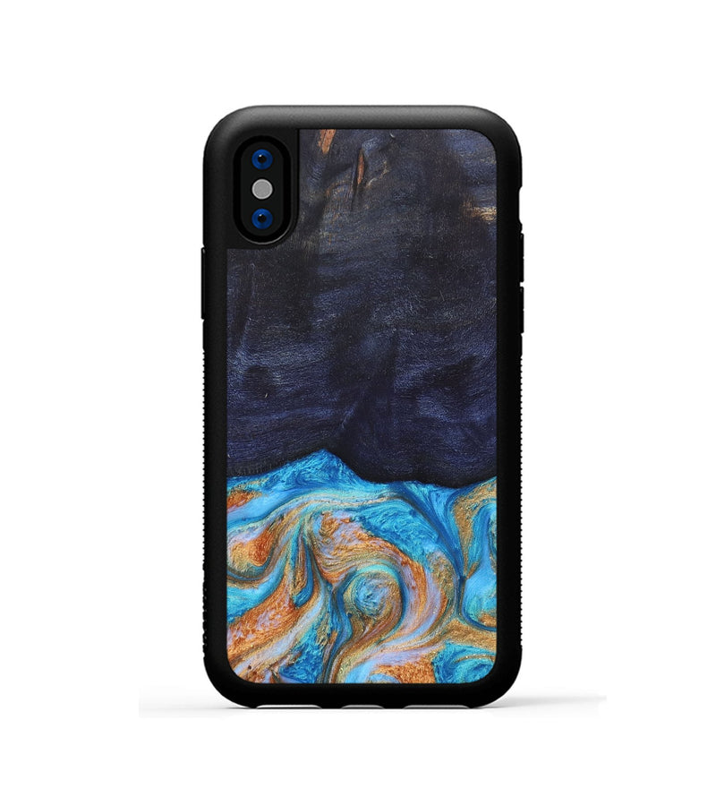 iPhone Xs Wood+Resin Phone Case - Trista (Teal & Gold, 682589)