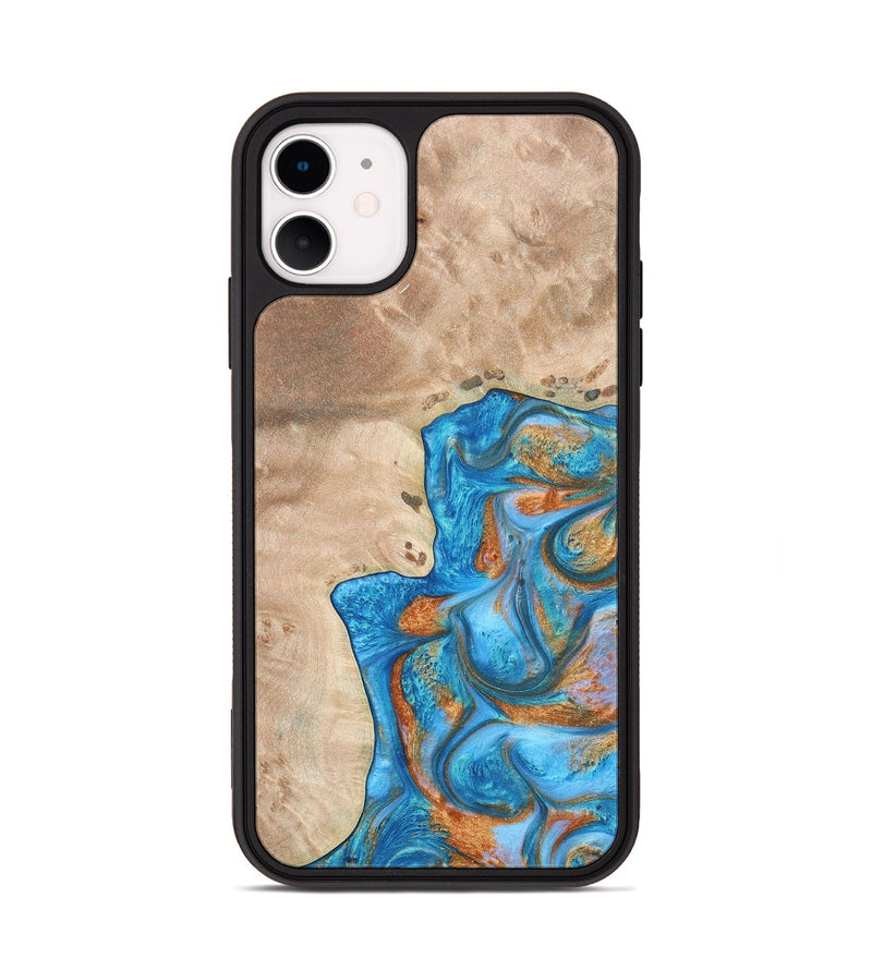 iPhone 11 Wood+Resin Phone Case - Betty (Teal & Gold, 682605)