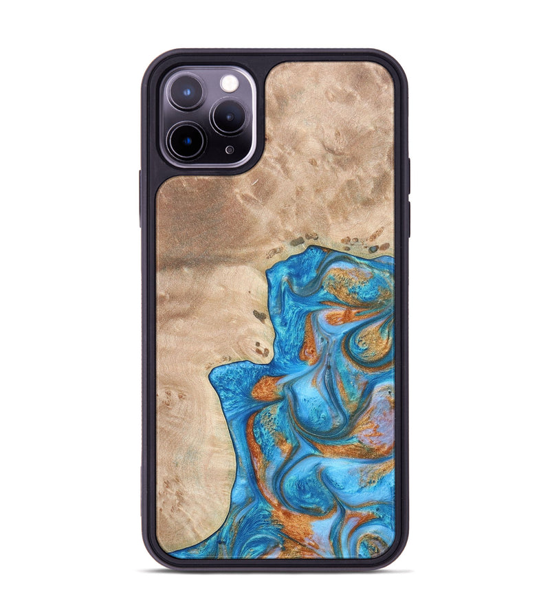 iPhone 11 Pro Max Wood+Resin Phone Case - Betty (Teal & Gold, 682605)