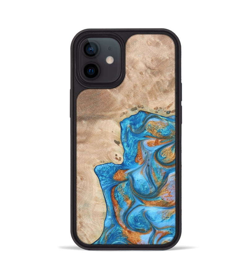 iPhone 12 Wood+Resin Phone Case - Betty (Teal & Gold, 682605)