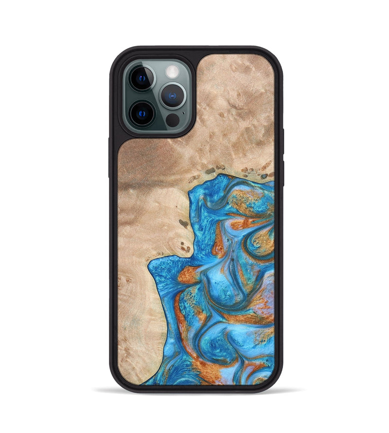 iPhone 12 Pro Wood+Resin Phone Case - Betty (Teal & Gold, 682605)