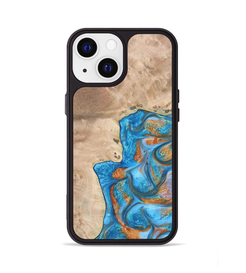 iPhone 13 Wood+Resin Phone Case - Betty (Teal & Gold, 682605)