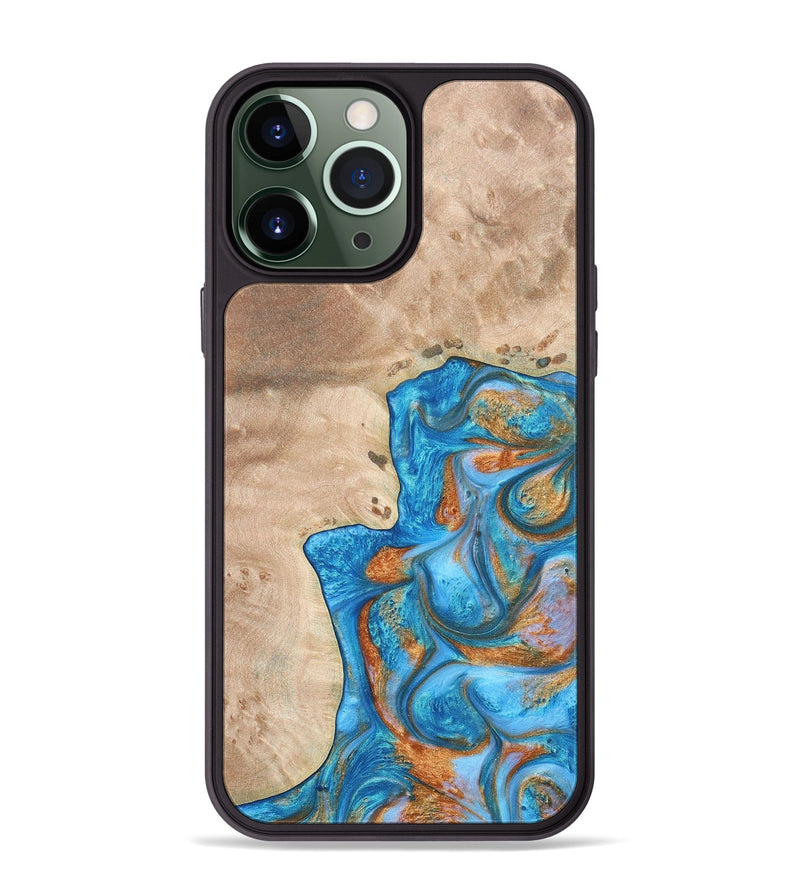 iPhone 13 Pro Max Wood+Resin Phone Case - Betty (Teal & Gold, 682605)