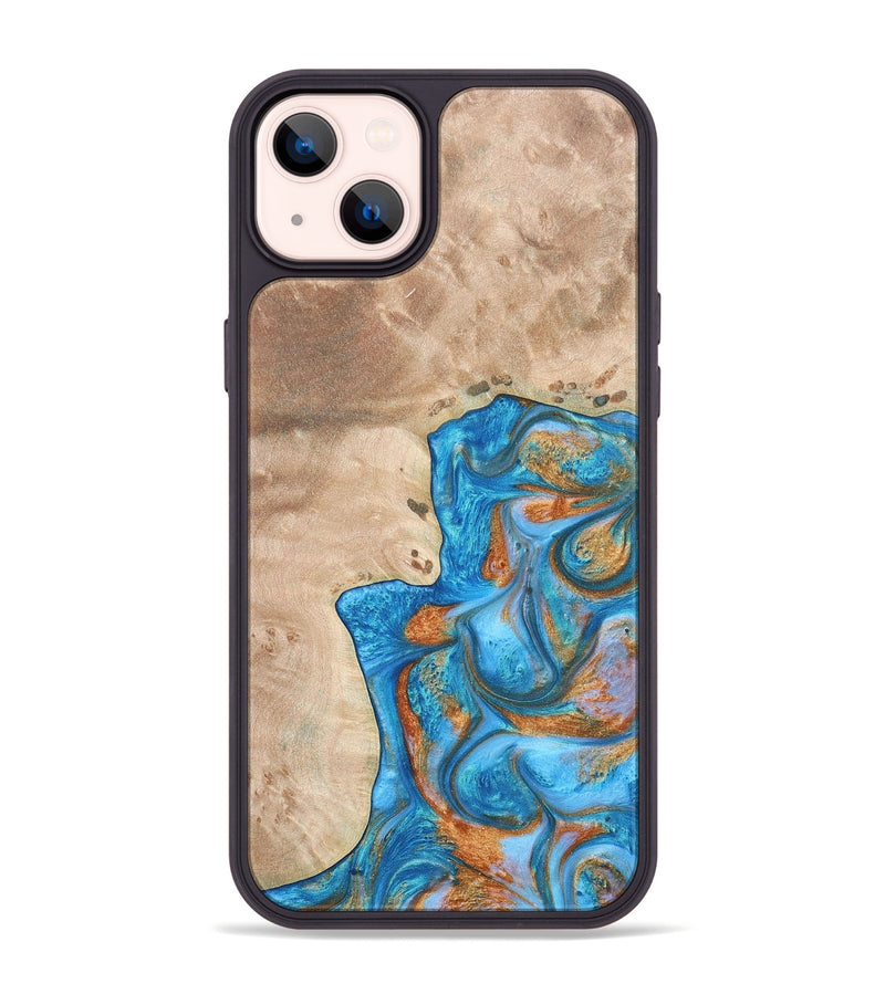 iPhone 14 Plus Wood+Resin Phone Case - Betty (Teal & Gold, 682605)