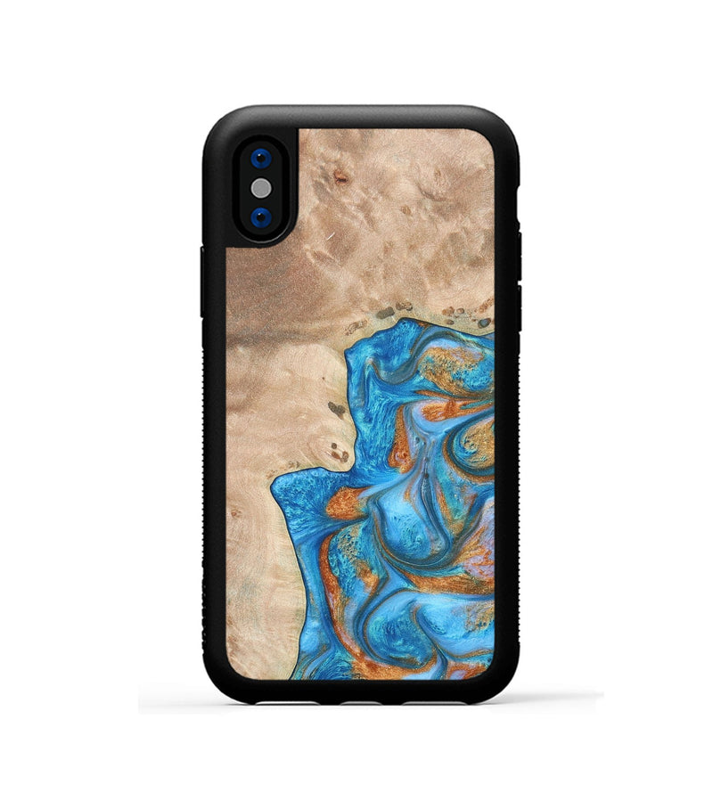 iPhone Xs Wood+Resin Phone Case - Betty (Teal & Gold, 682605)