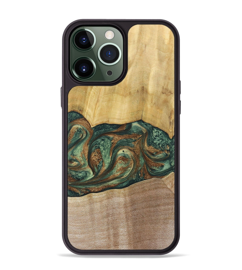 iPhone 13 Pro Max Wood+Resin Phone Case - Karina (Green, 682676)