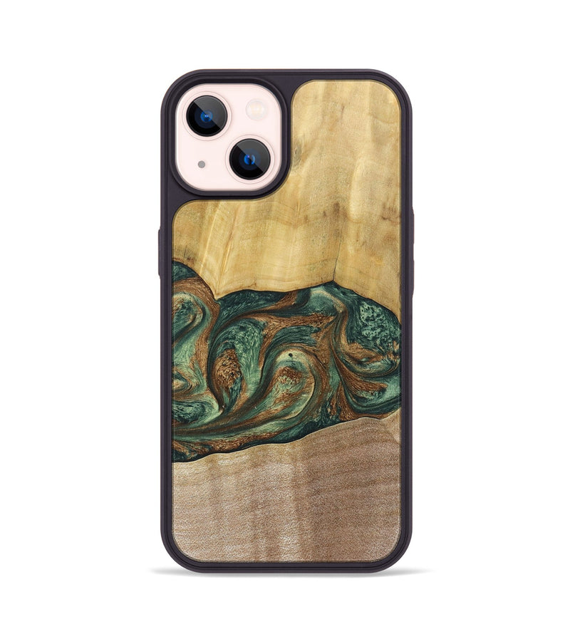 iPhone 14 Wood+Resin Phone Case - Karina (Green, 682676)