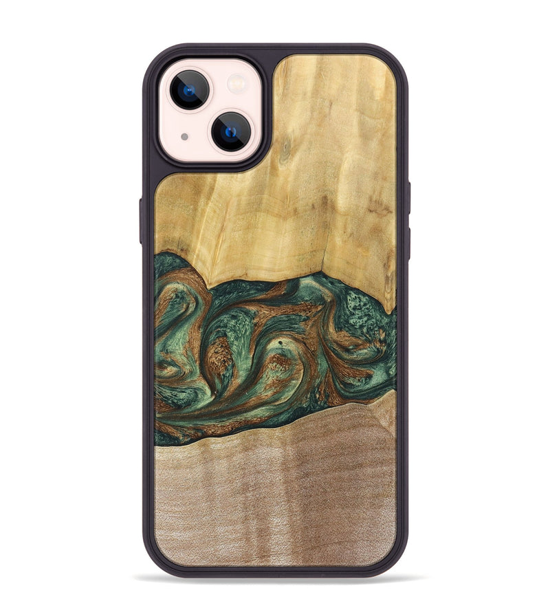 iPhone 14 Plus Wood+Resin Phone Case - Karina (Green, 682676)